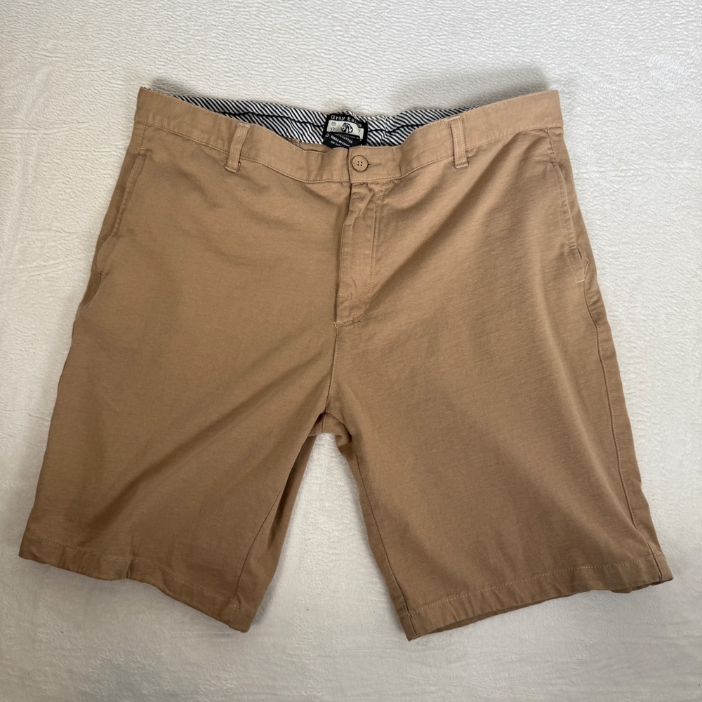 Gray Earth Mens Tan Khaki Chino Shorts 100 Cotton Size 40 Flat Front Casual